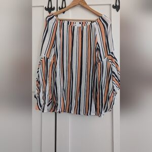 Striped off Shoulder Crinkle Blouse